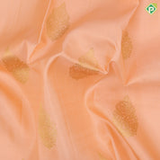 peach gold zari self designer thilagam butta self color gold zari elephant annam butta edge border traditional silk saree