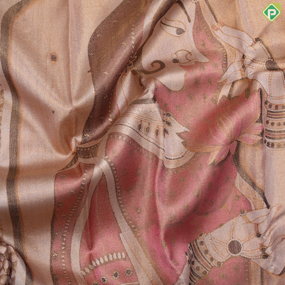 onion pink gold zari Mughal Princess painting weaved design cream mehanthi green border signature edition silk saree