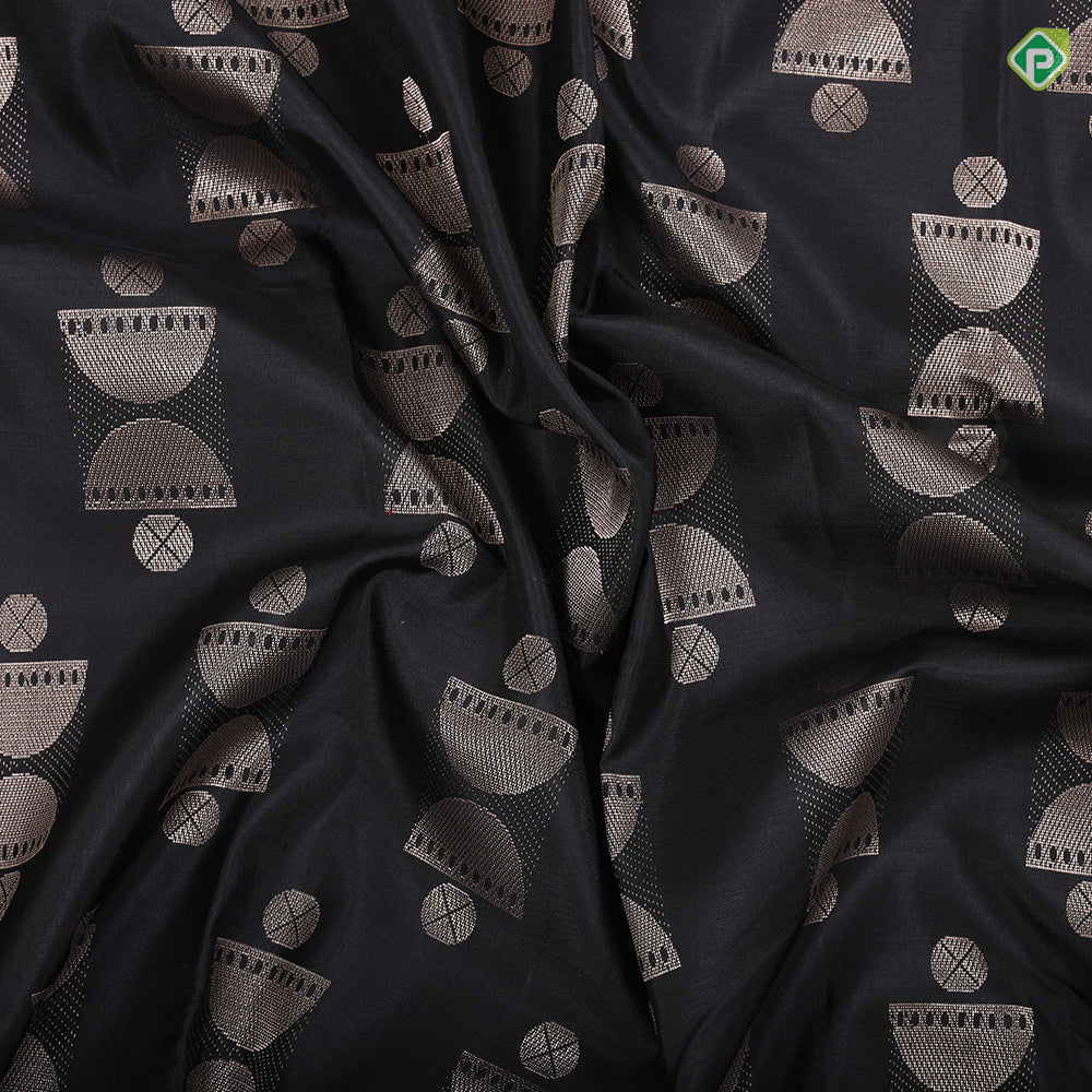 Luxury Black half circles geometric motifs design borderless trendy designer silk saree