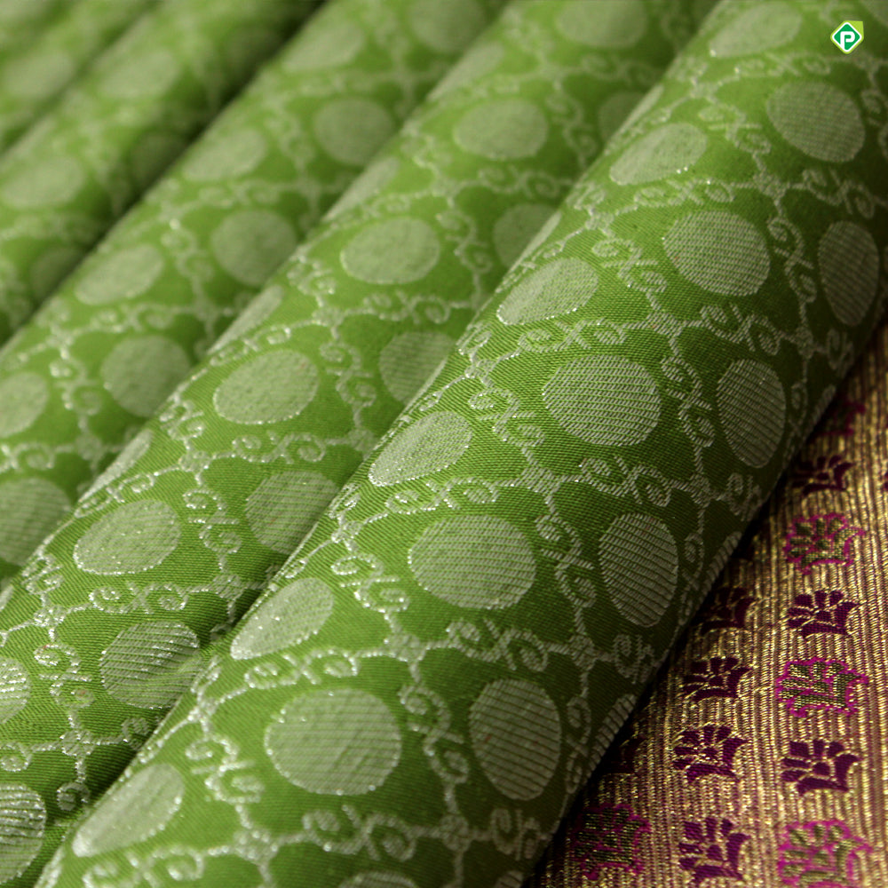 Sage Green With Purple Colour Big Folka Dots With Cross  Lines Grand Bridal Silks Saree