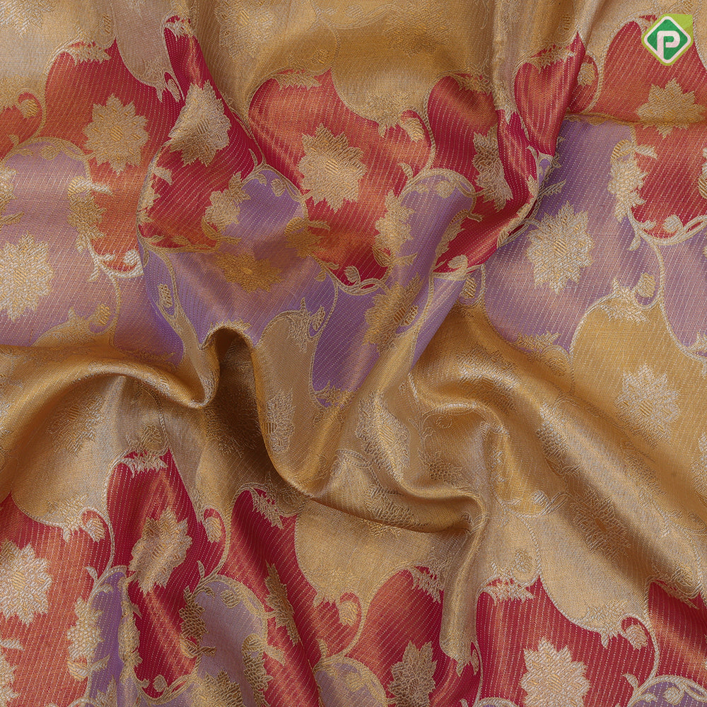 Multi color gold zari by zari tissue grand floral design rani pink gold zari rangoli floral border tissue bridal silk saree