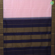 Peach pink plain weaved design indigo blue gold zari mayilkan border 10 yards madisar silk saree