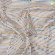 Cream white gold zari butta lines and silk thread lines dark yellow meena work rettapet border traditional silk saree