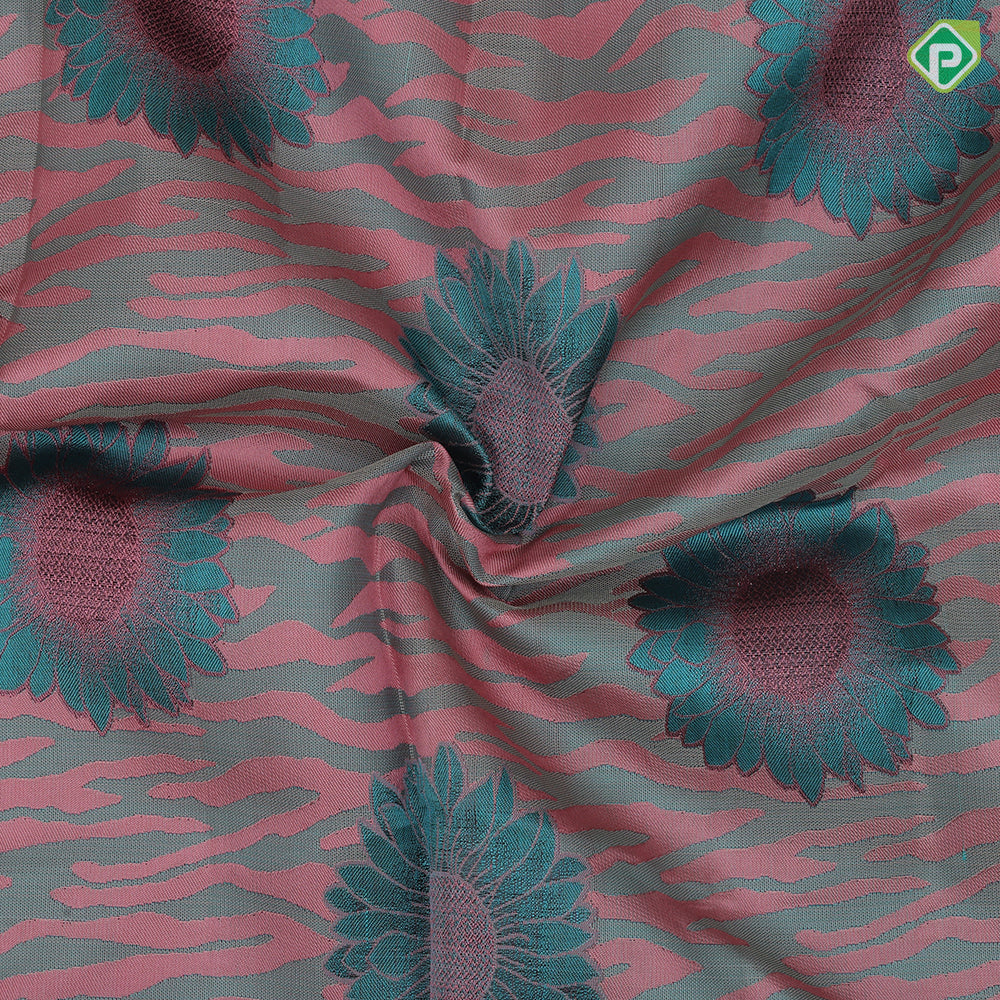 Mint green base sunflower and cloud design rama green copper zari border trendy designer silk saree