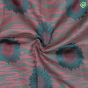 Mint green base sunflower and cloud design rama green copper zari border trendy designer silk saree