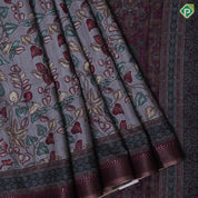Multi color kalamkari style digital printed design double design border semi tusser saree