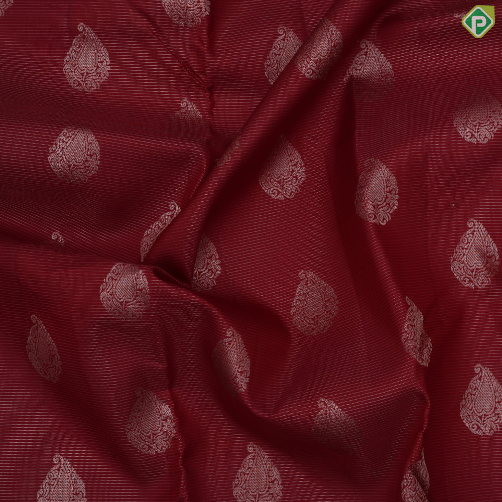 Beetroot maroon vairaoosi thilagam butta self copper zari mayilkan border traditional silk saree