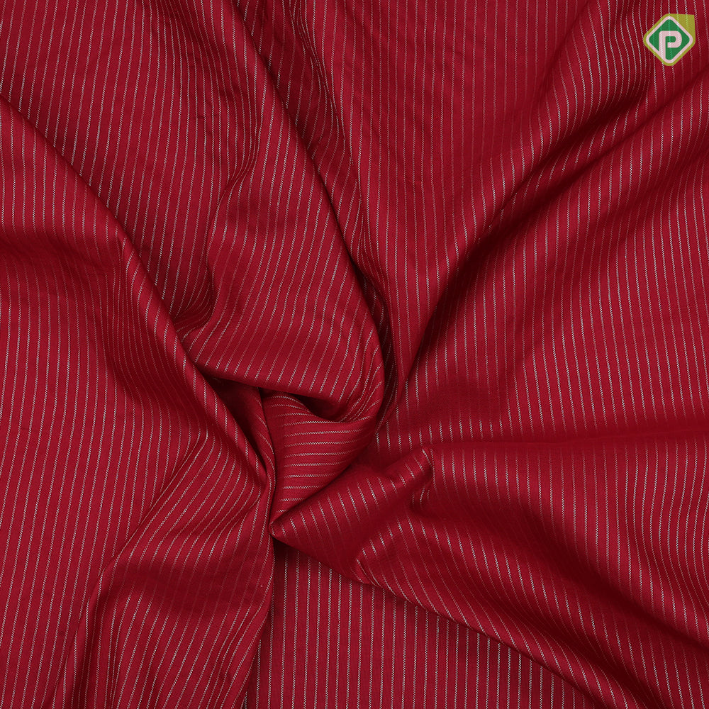 Maroon red silver gold zari stipes and four side floral embroidered self silver gold zari zig zag line border embroidery silk saree