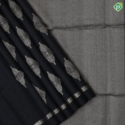 Black silver gold zari classis art symbol butta self silver gold zari rangoli divided plain border soft silk saree