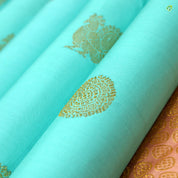 Sea Blue Colour Peacock And Chakra Motifs Traditional Silks Saree