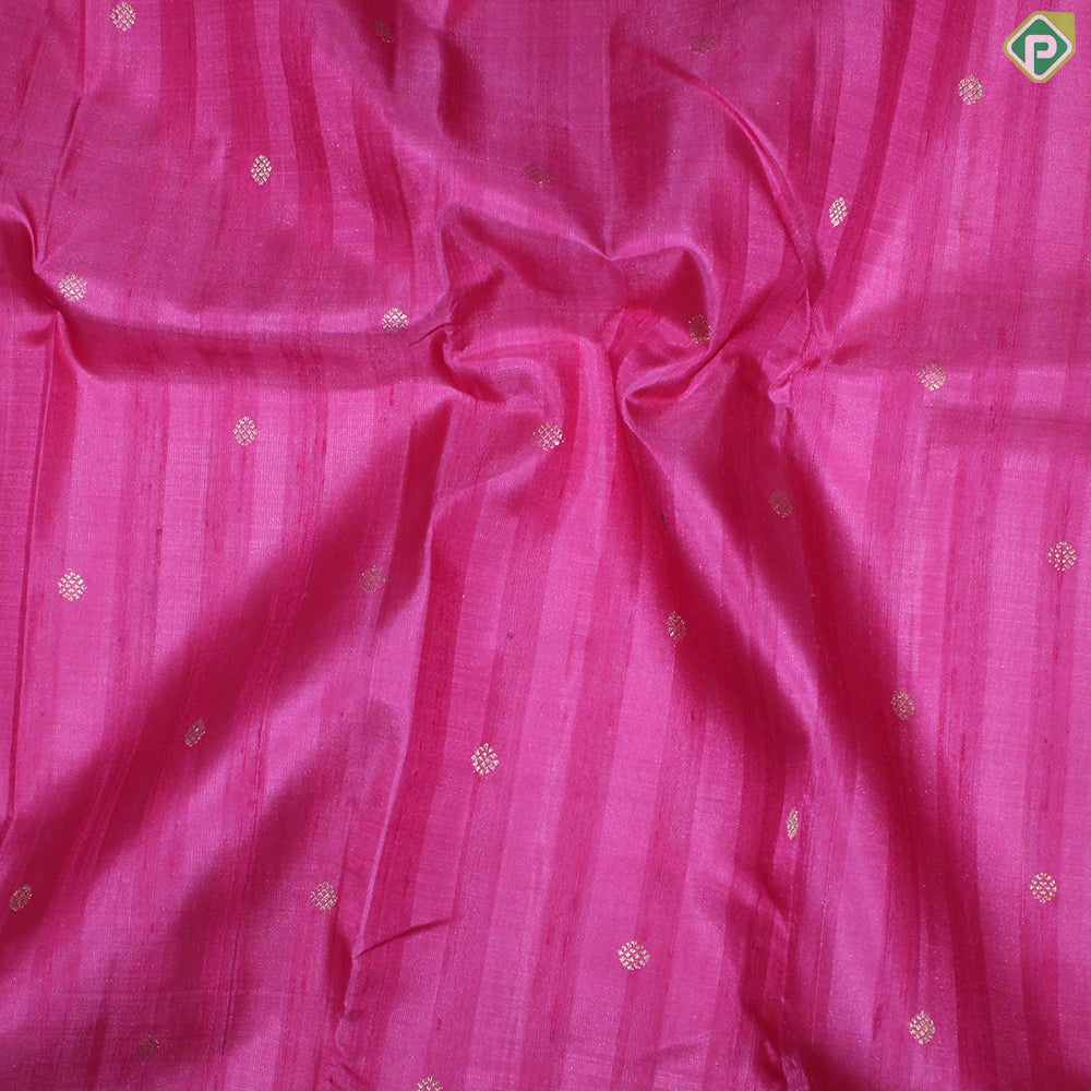 Pink Color Small Chakaram Motif With Self Border Mango Design Gold Zari Lines Traditional Silk Saree