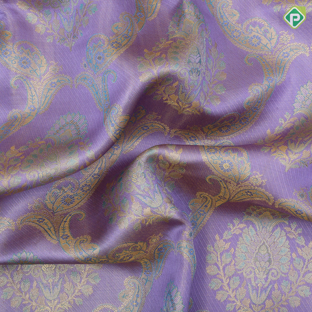 Lavender silver gold zari grand floral design Sea blue gold zari fancy floral design tissue silk saree