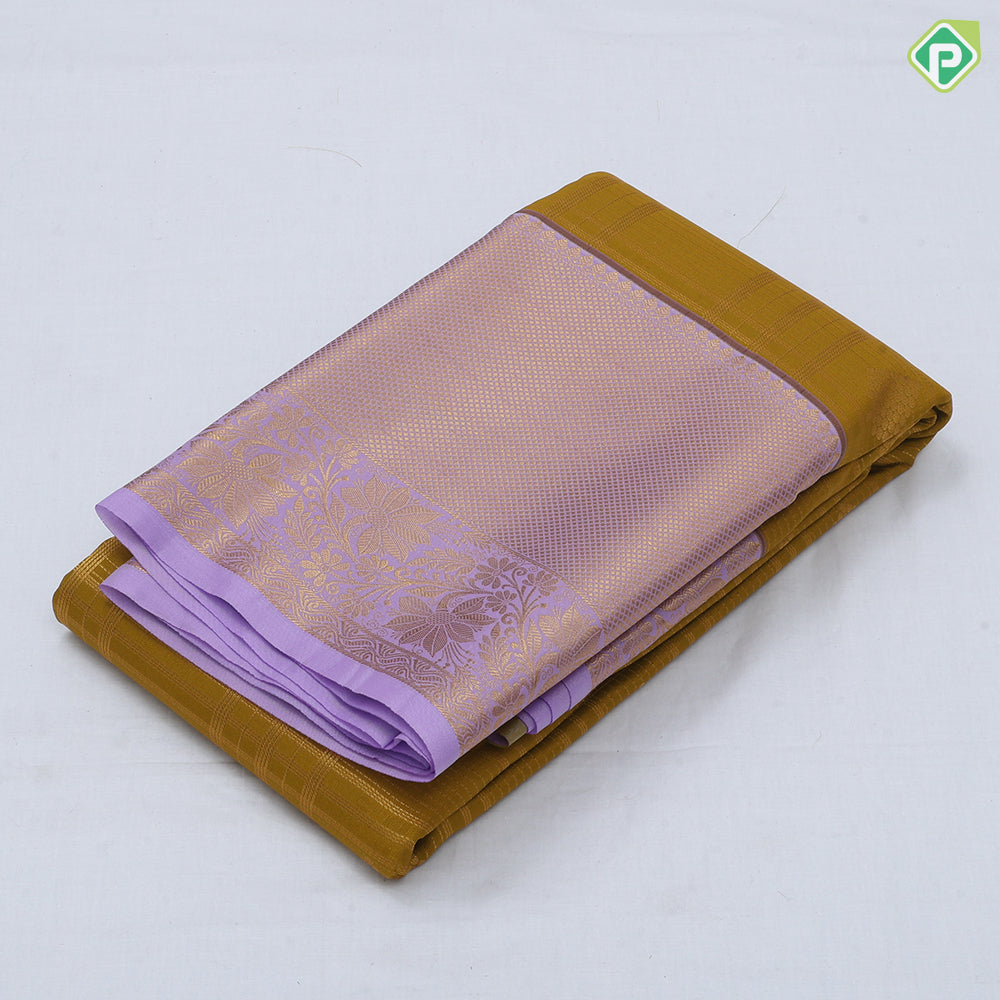 Lemon green gold zari checked honey comp design Lavender gold zari diamond design border art silk saree