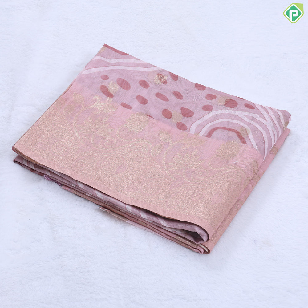 onion pink gold zari leaf and graphitic art design self gold zari floral creeper border fancy cotton saree