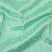 Pista green gold zari grand floral design contrast purple blue gold zari mango rangoli butta border bridal silk saree