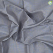 Blueish grey gold zari vairaoosi checks design self silver gold zari banaras style border fusion silk saree