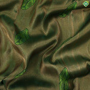 Olive green gold zari tissue weaved emerald silk butta design pink gold zari diamond border trendy tissue silk saree