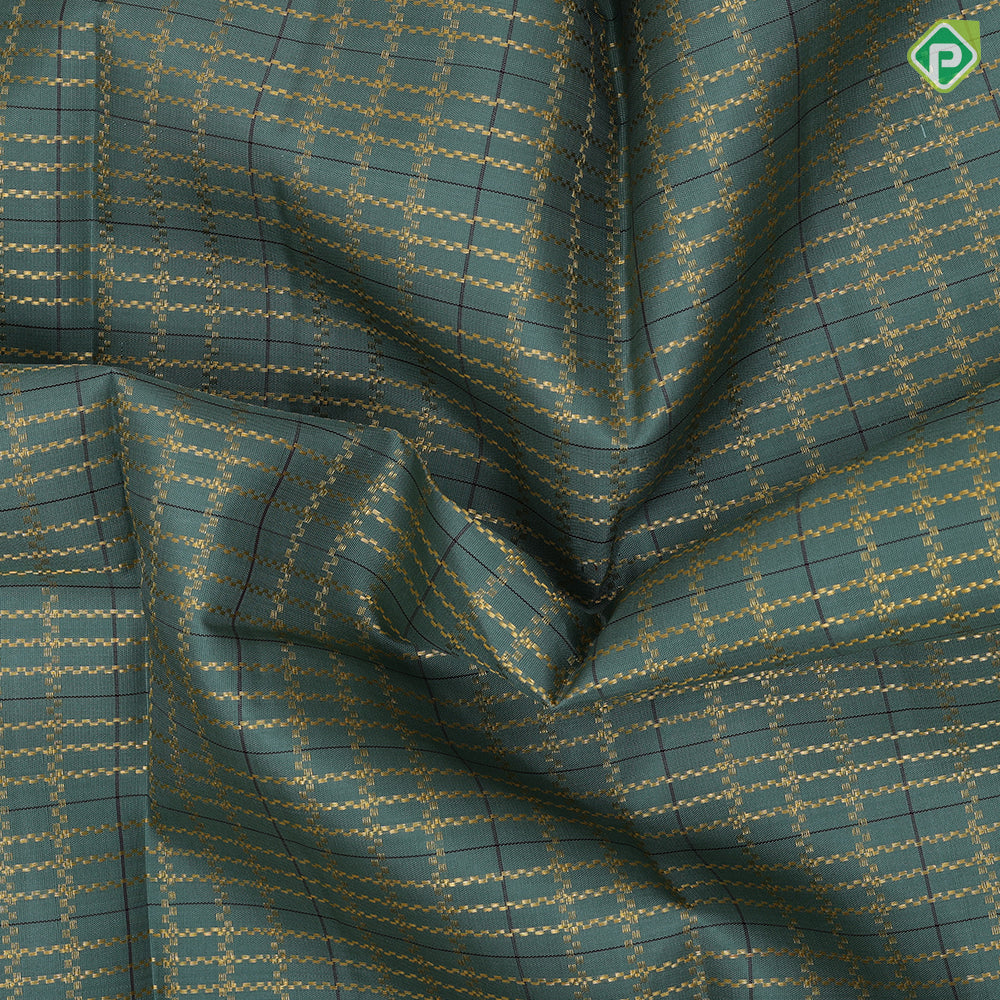 Sage green gold zari designer checks chocolate brown gold zari multi butta lines border vintage traditional silk saree