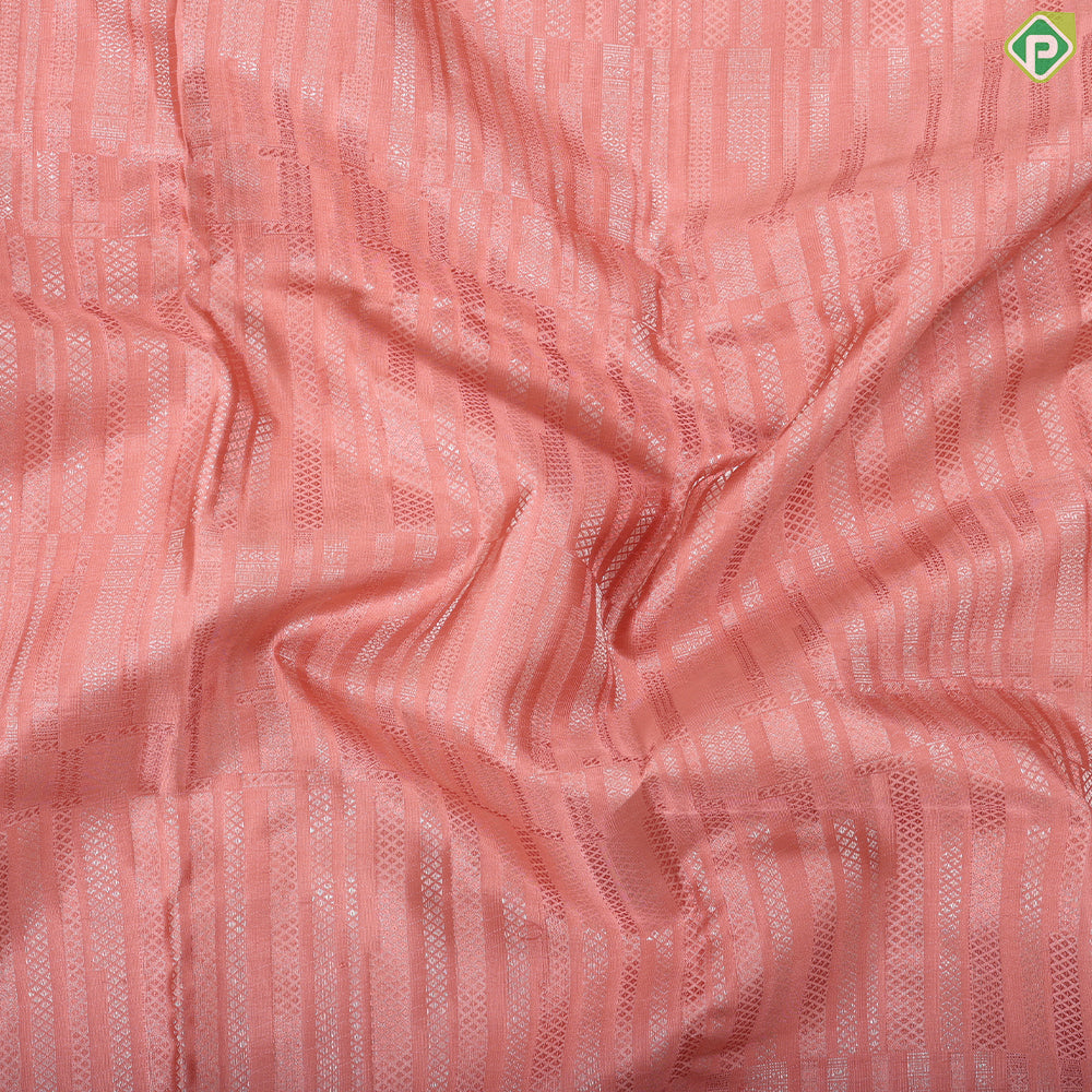 Onion pink silver antique zari pillars stripes design self silver zari rangoli multi line border trendy silk saree