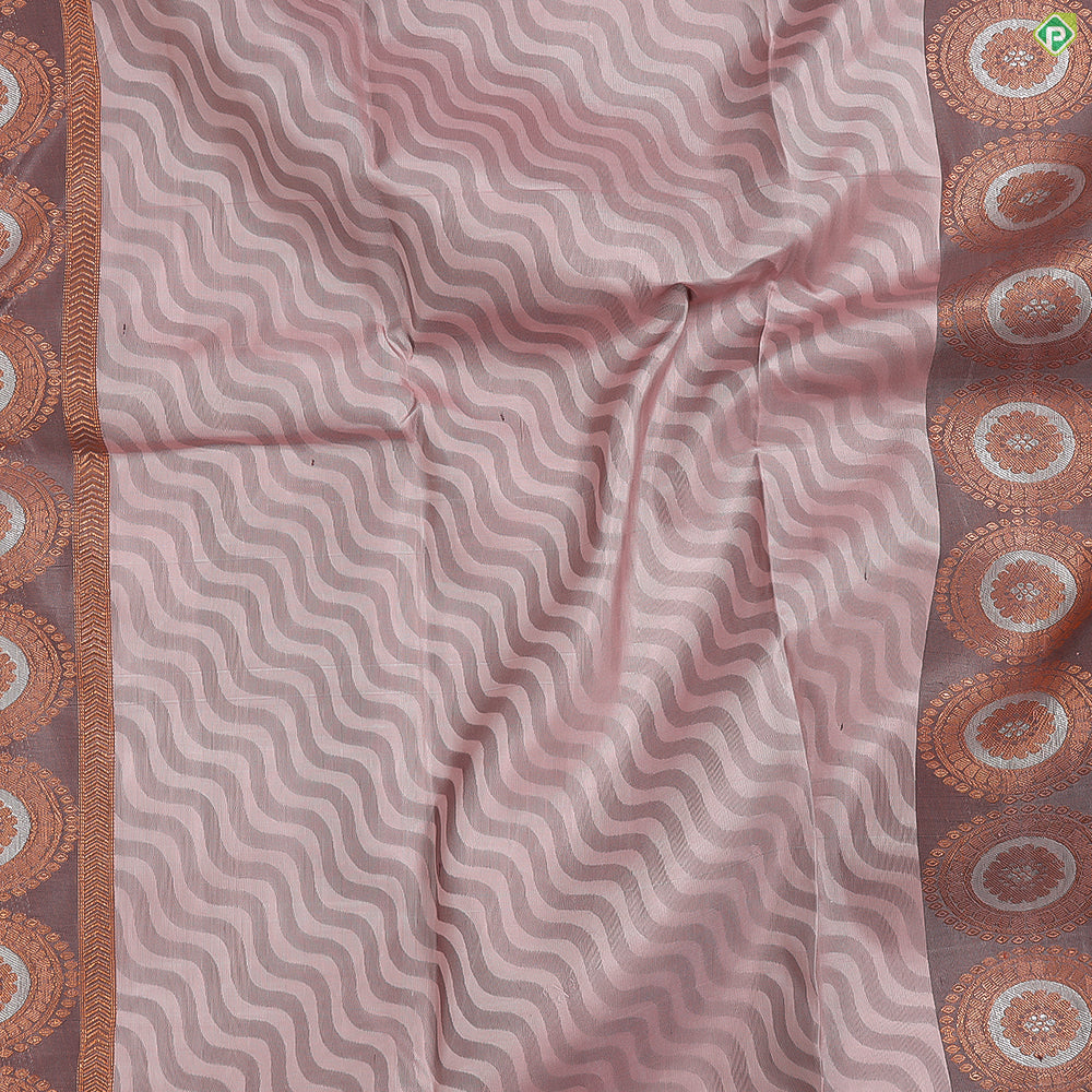 Light Onion Pink With Chocolate Brown Waves Lines Borderless Trendy Designer Silk Saree