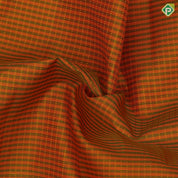 orangish yellow with leaf green lines and thread works design plain rose pink gold zari rettapettai border traditional retro silk saree