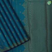 Peacock Blue Gold Zari Small Flower Motif Design Navy Blue Floral Border Edge Design Trendy Fancy Silk Saree