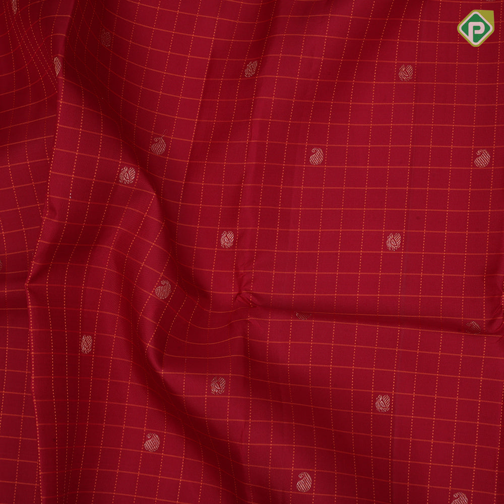 Rani red copper zari butta orange thread checks contrast orange zari vairaoosi plain border traditional silk saree