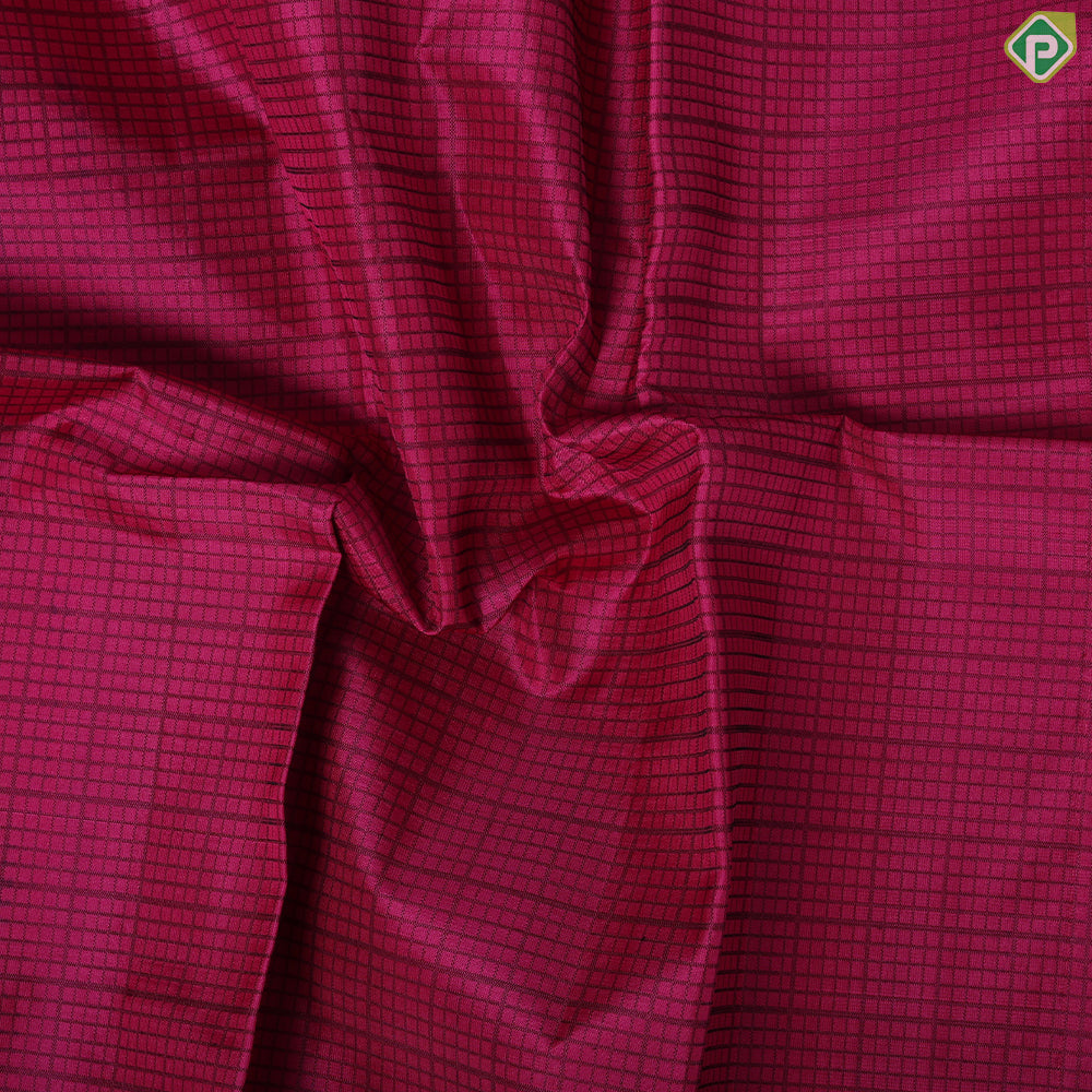 Rani pink black checks thread work design contrast luxury black gold zari border trendy silk saree