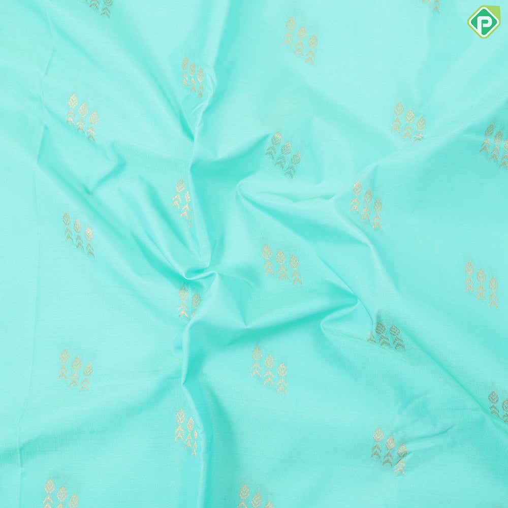 Spring green gold zari butta design contrast brown rangoli border gift saree