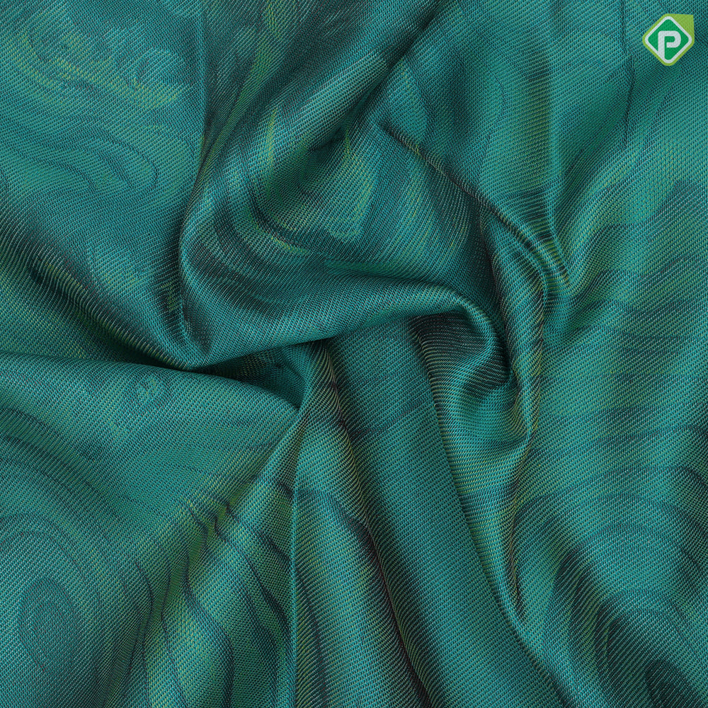 Sea blue base art work inspired design self Netherlands street concept border signature edition silk saree