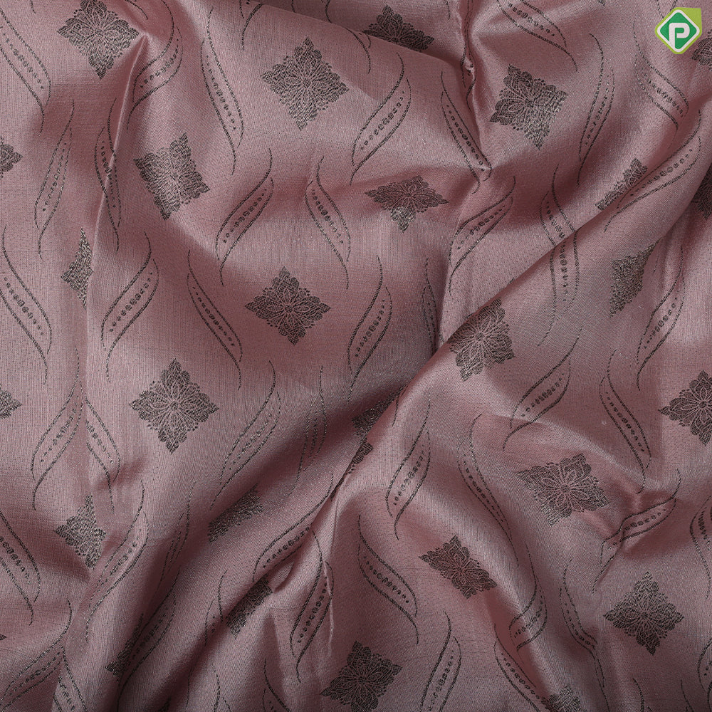 Peach elephant grey rangoli design self antique zari border trendy silk saree