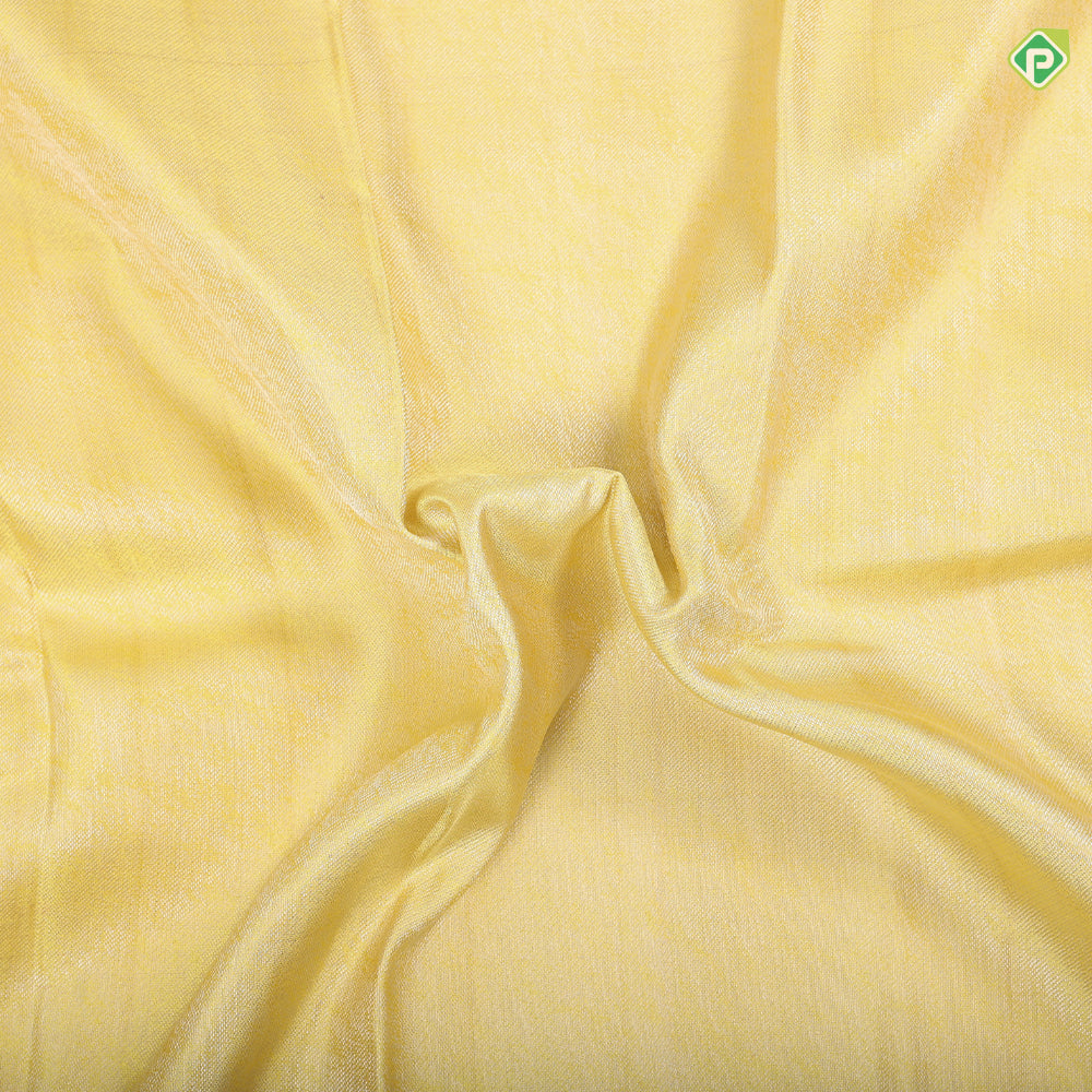 Lemon yellow silk thread grains design multi color temple tower weaved border signature silk saree