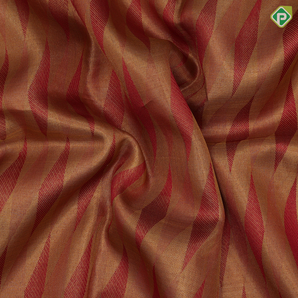 Chilly Red Gold Zari Diamond Design Border Less Pallu Ravivarma Design Tissue Silk Saree
