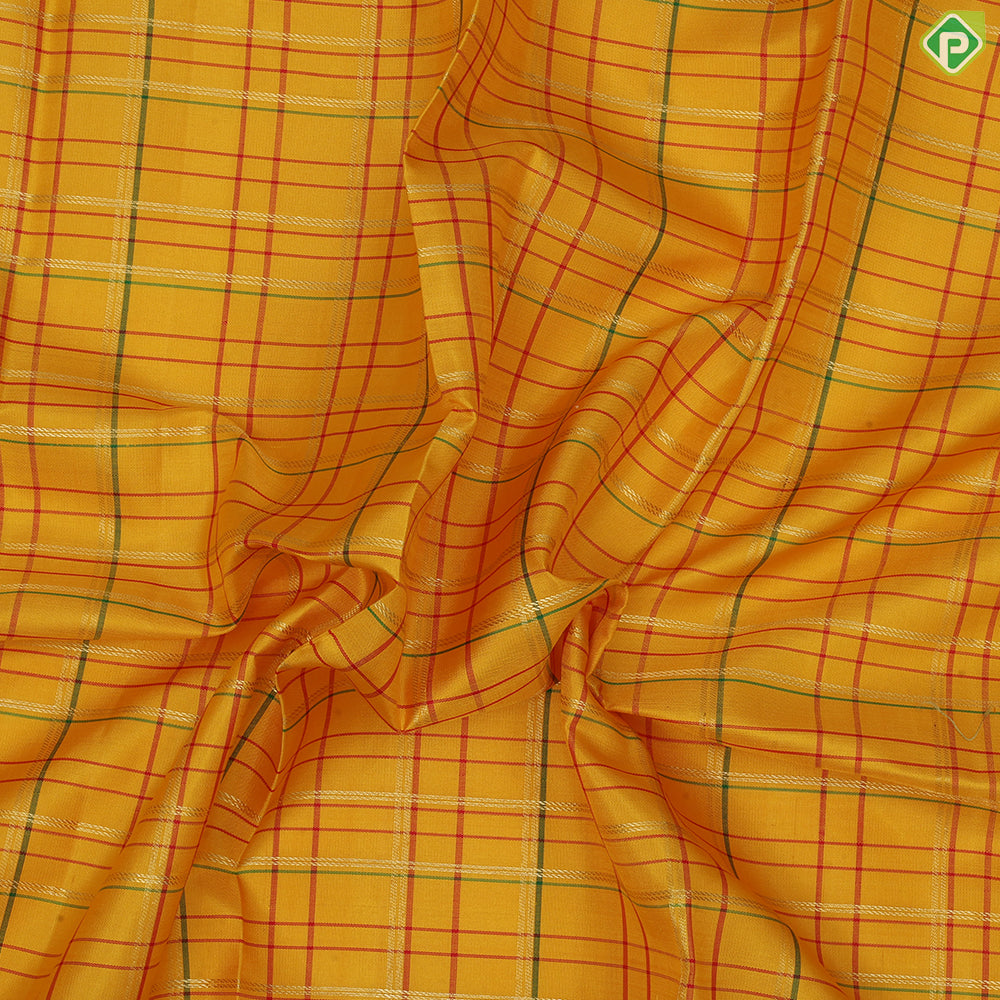 Mustard Yellow Gold Zari Check Design Cream Colour Peacock Border Design Traditional Silk Saree