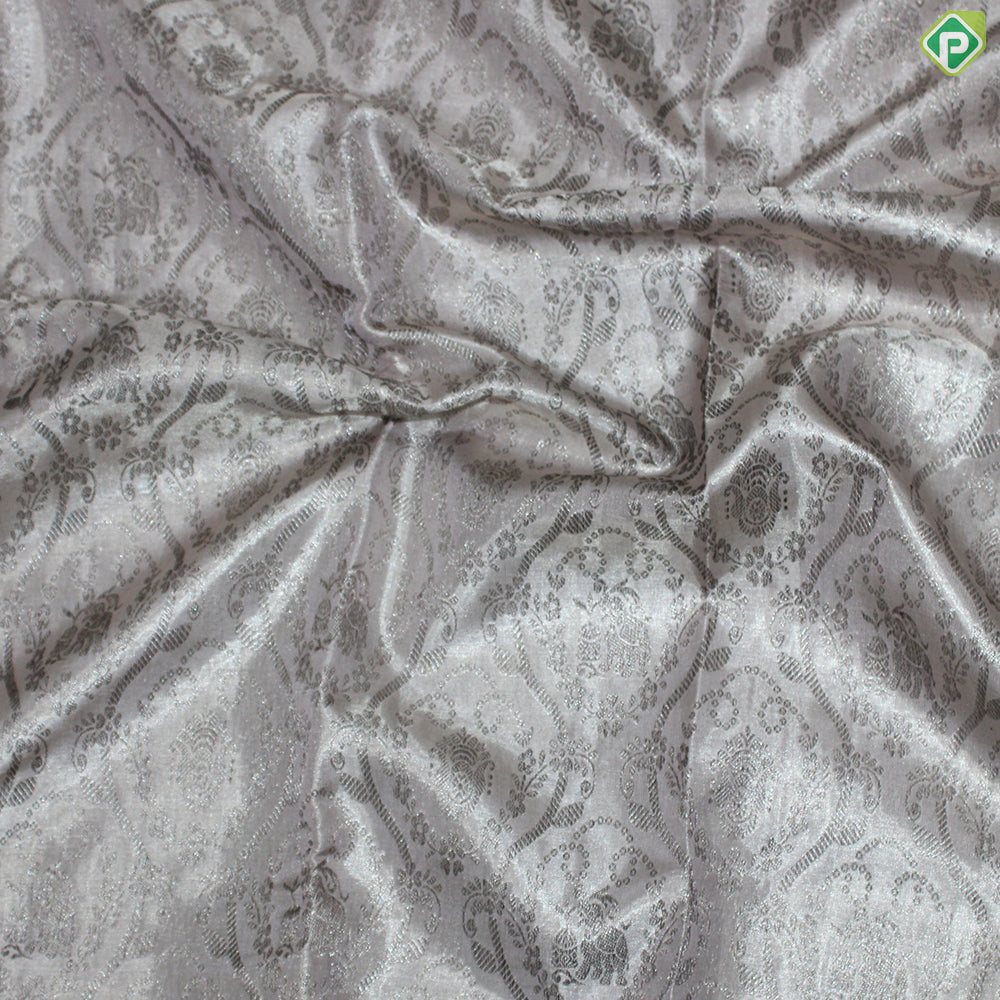 Silver Zari Full Tissue Chocolate Brown Color Flower Motif Grand Traditional Silk Saree