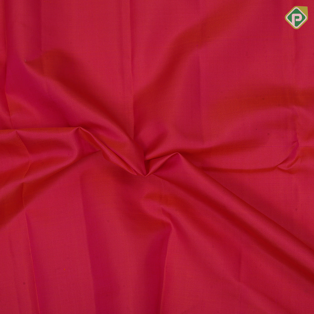 Red full body plain weaved maroon gold zari bavanji edge border plain traditional vintage silk saree