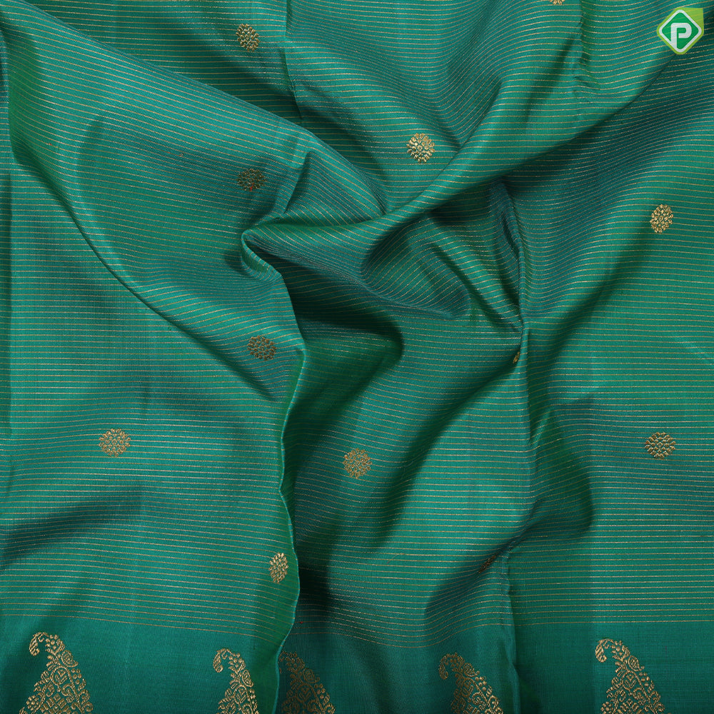 Spanish Green gold vairaoosi rudraksham butta design purple gold zari mango padded border traditional silk saree