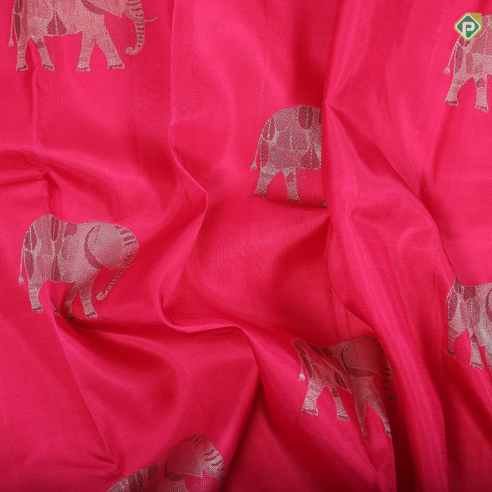 Rani Pink Elephant meena work butta motifs design self edge border trendy silk saree
