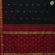 Black gold zari fancy flower butta body design Rani red gold zari diamond border one side silk saree