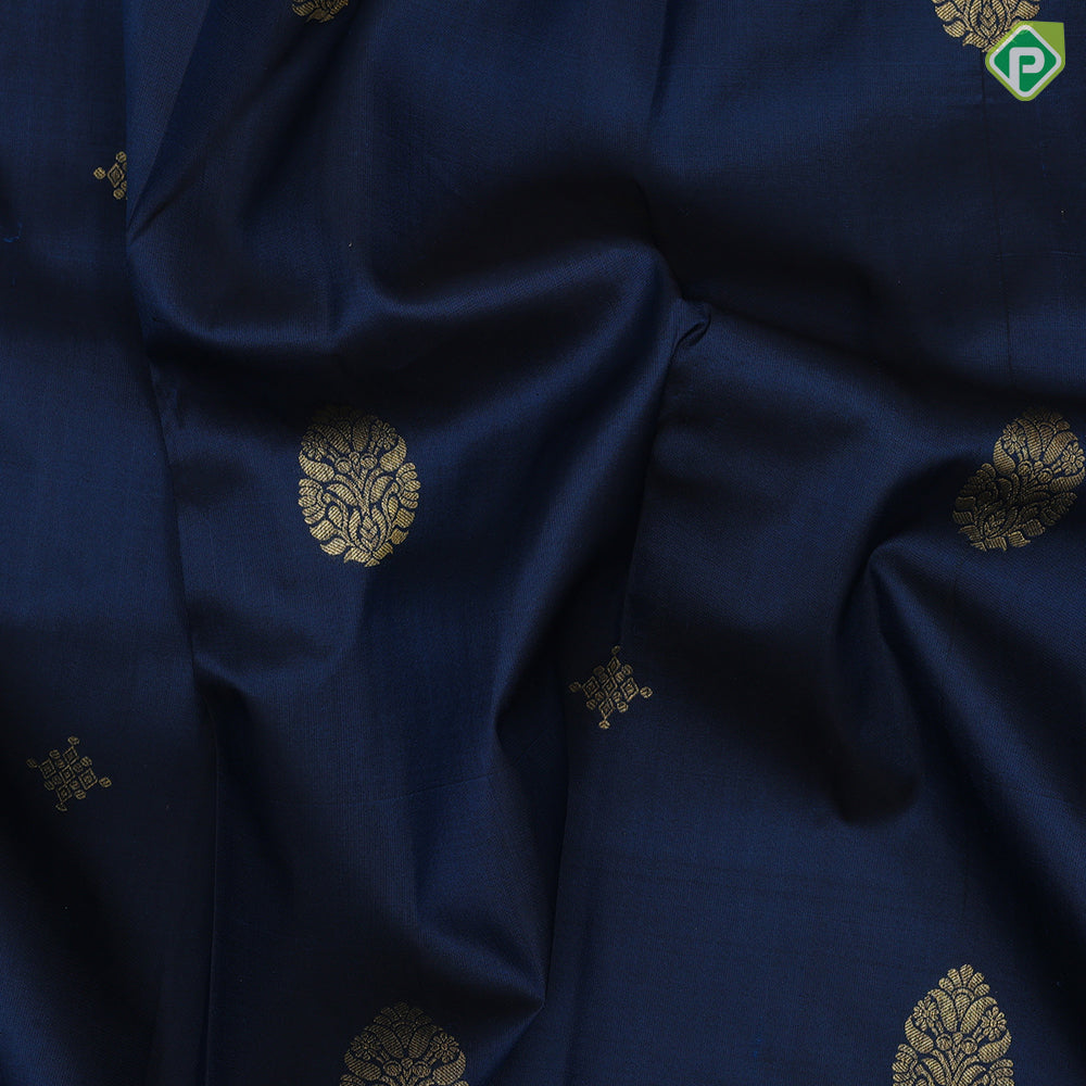 Midnight blue gold zari thilagam butta design rose pink gold zari mango design butta lines border gift silk saree