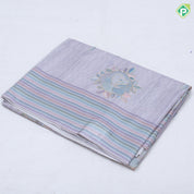 Pastel natural color zari flower design multi color line border semi tusser saree
