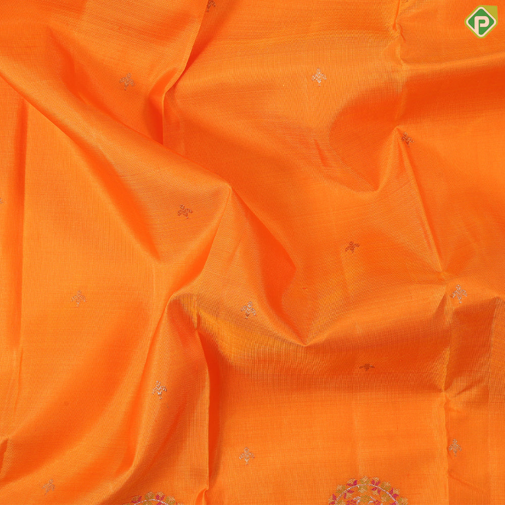 Honey orange thilagam butta meena work padded cream white border retro traditional silk saree