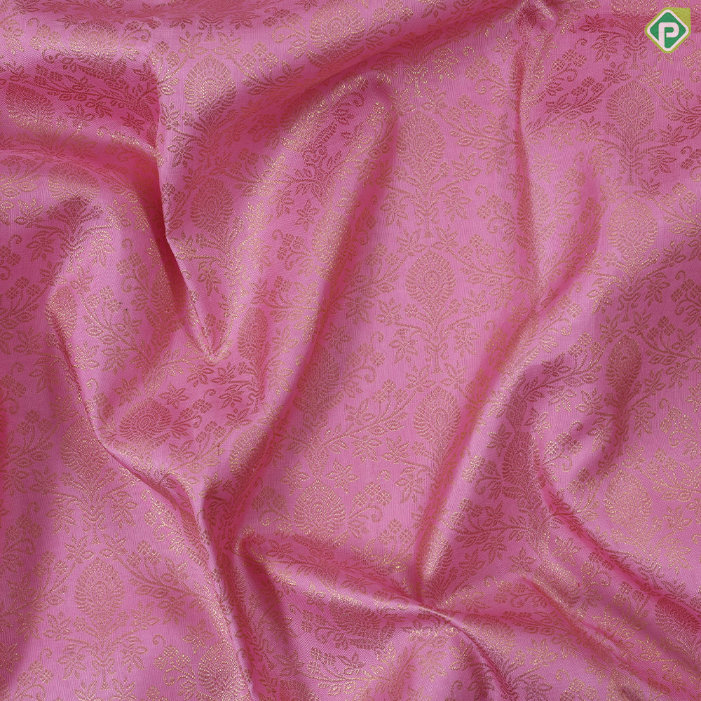 Baby pink with gold zari grand floral design purple pink gold zari border grand brocade bridal silk saree