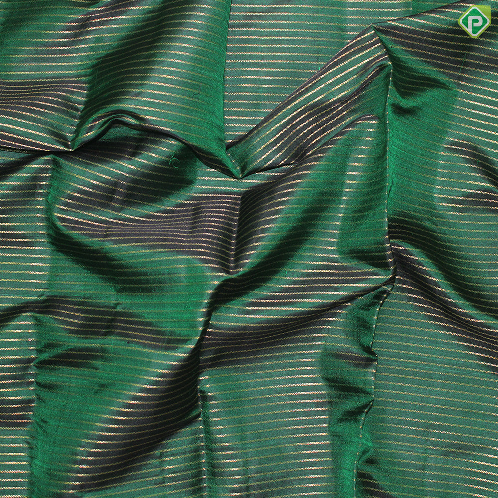 Bottle Green Gold Zari Lines With Red Color Border Traditional Silk Saree