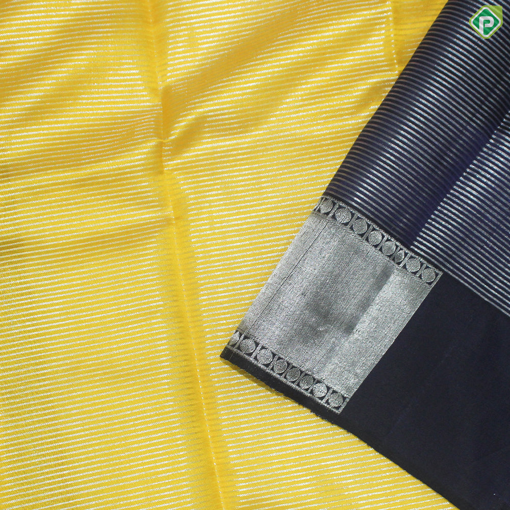 Lemon Yellow Gold Zari With Navy Blue Color Ruthracham Design Tissue Silk Saree