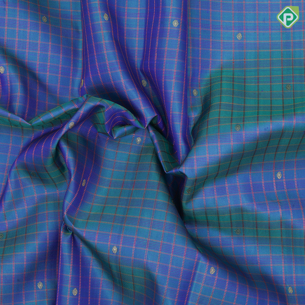Peacock blue and green silk thread padded zari checks rani pink plain gold zari padded border soft gift silk saree