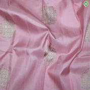 Peach Pink Gold Zari Motif With Mayilkan Design Gold And Silver Traditional Silk Saree