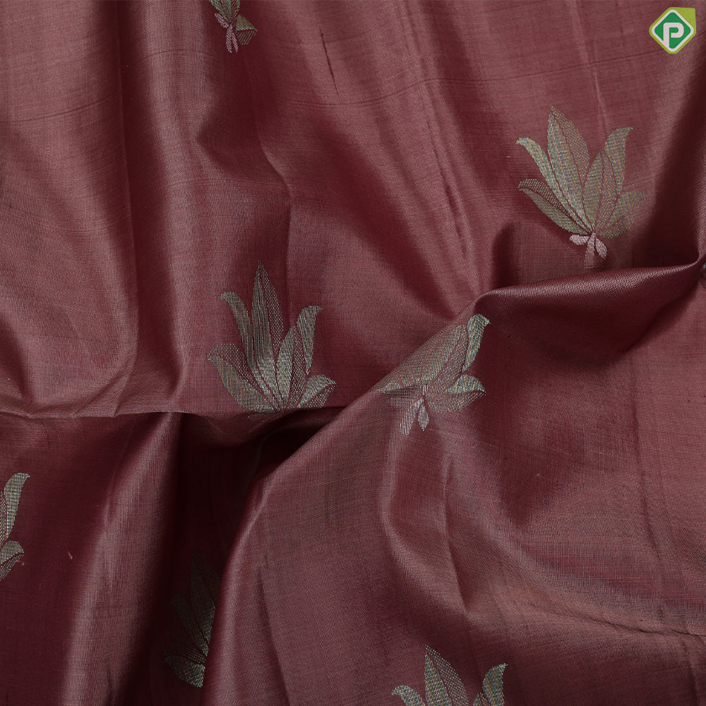 Onion pink colorful zari lotus butta design self color gold zari plain border soft silk saree