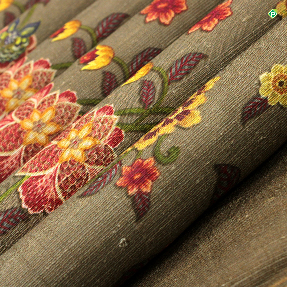 Onion Pink With Beige Big Flower Digital Print Motifs Pure Tussar Silks Saree