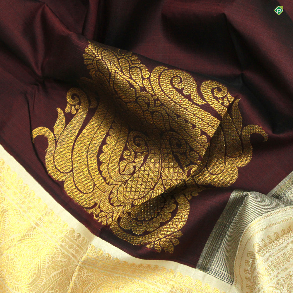 Maroon Red With Beige Big Fancy Butta Pure Zari Traditional Silks Saree